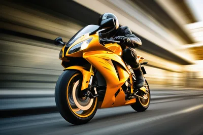 Yellow Sportbike Riding Fast On A Blurred Highway