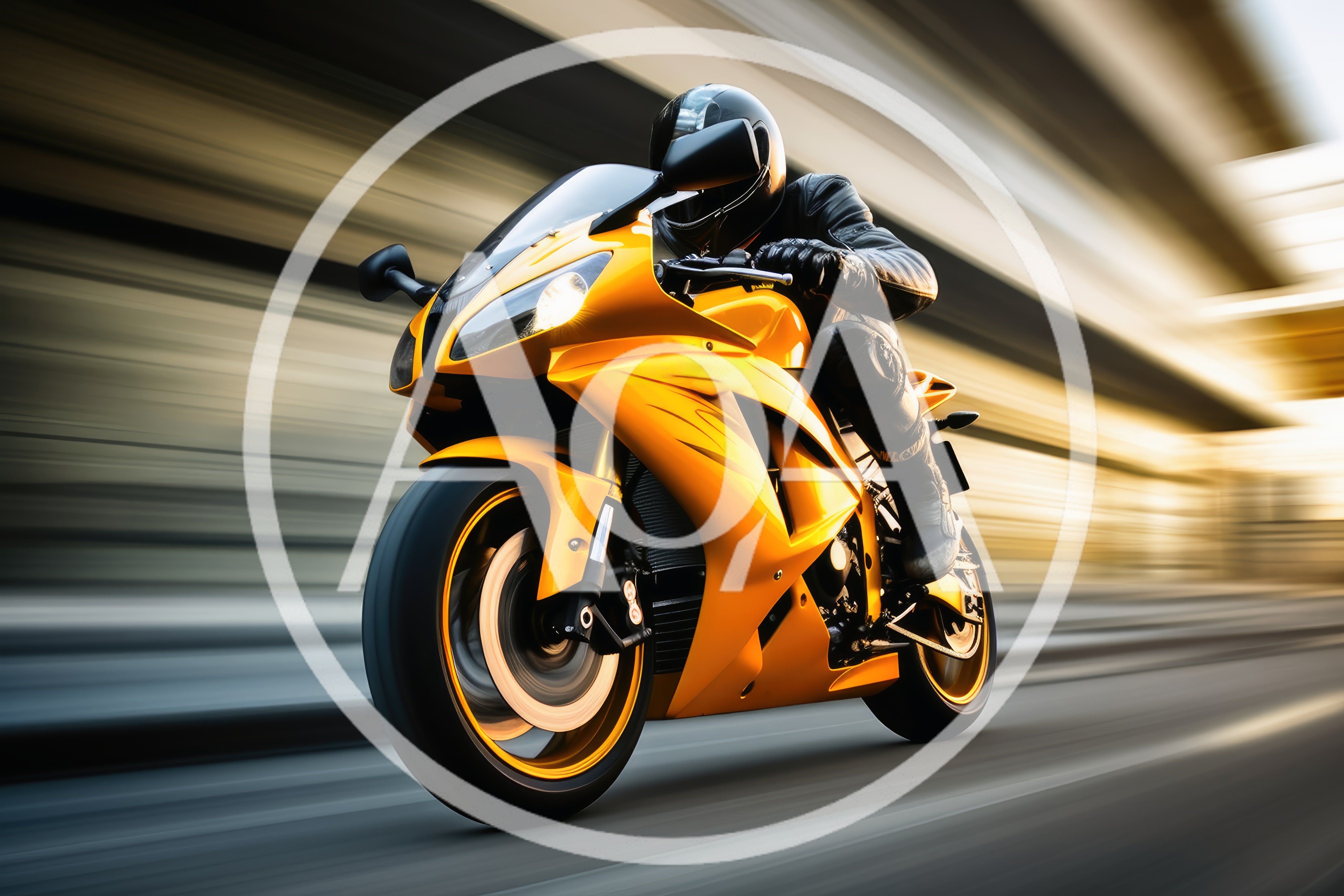 Yellow Sportbike Riding Fast On A Blurred Highway