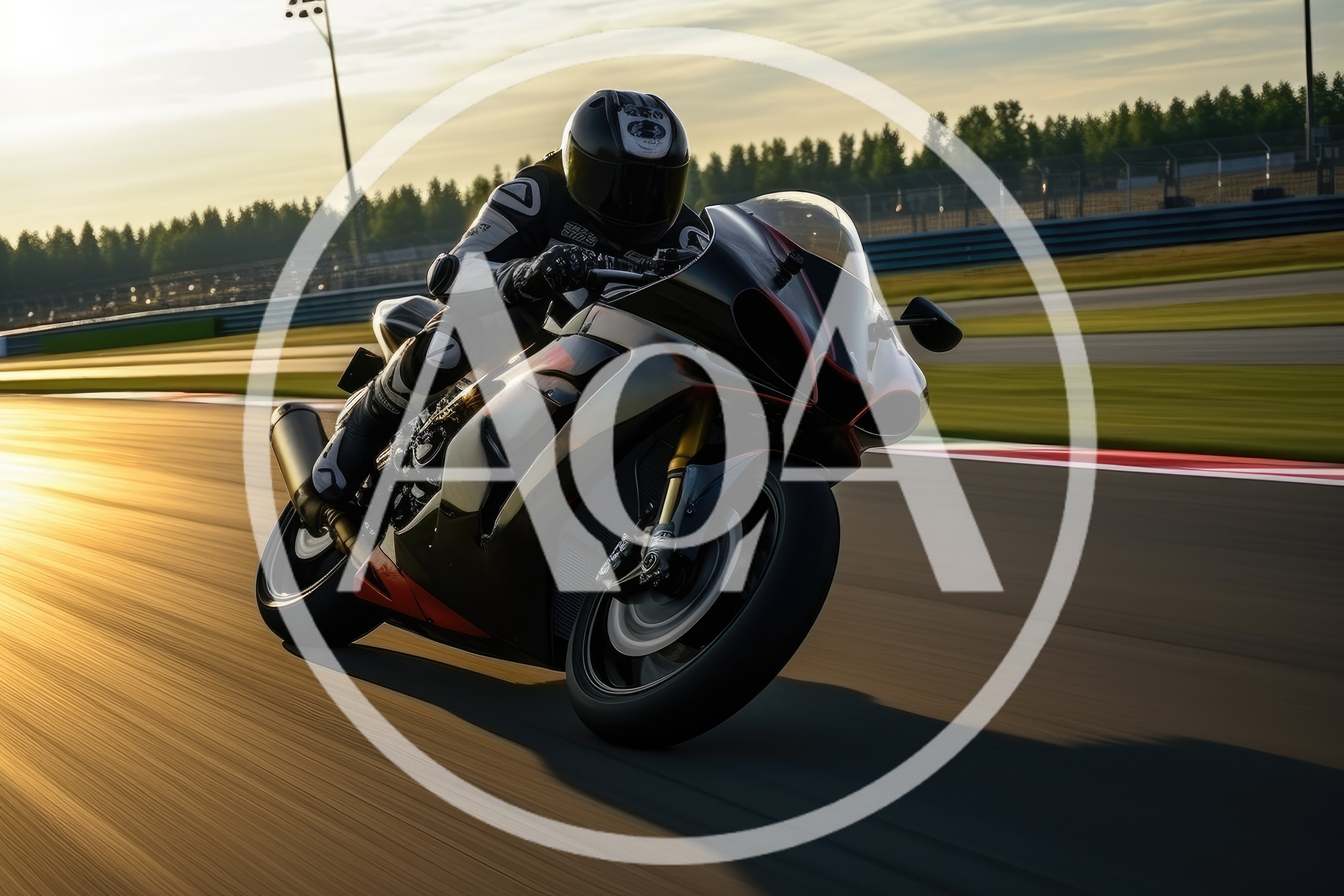 Professional Superbike Racer Cornering On Racetrack At Sunset