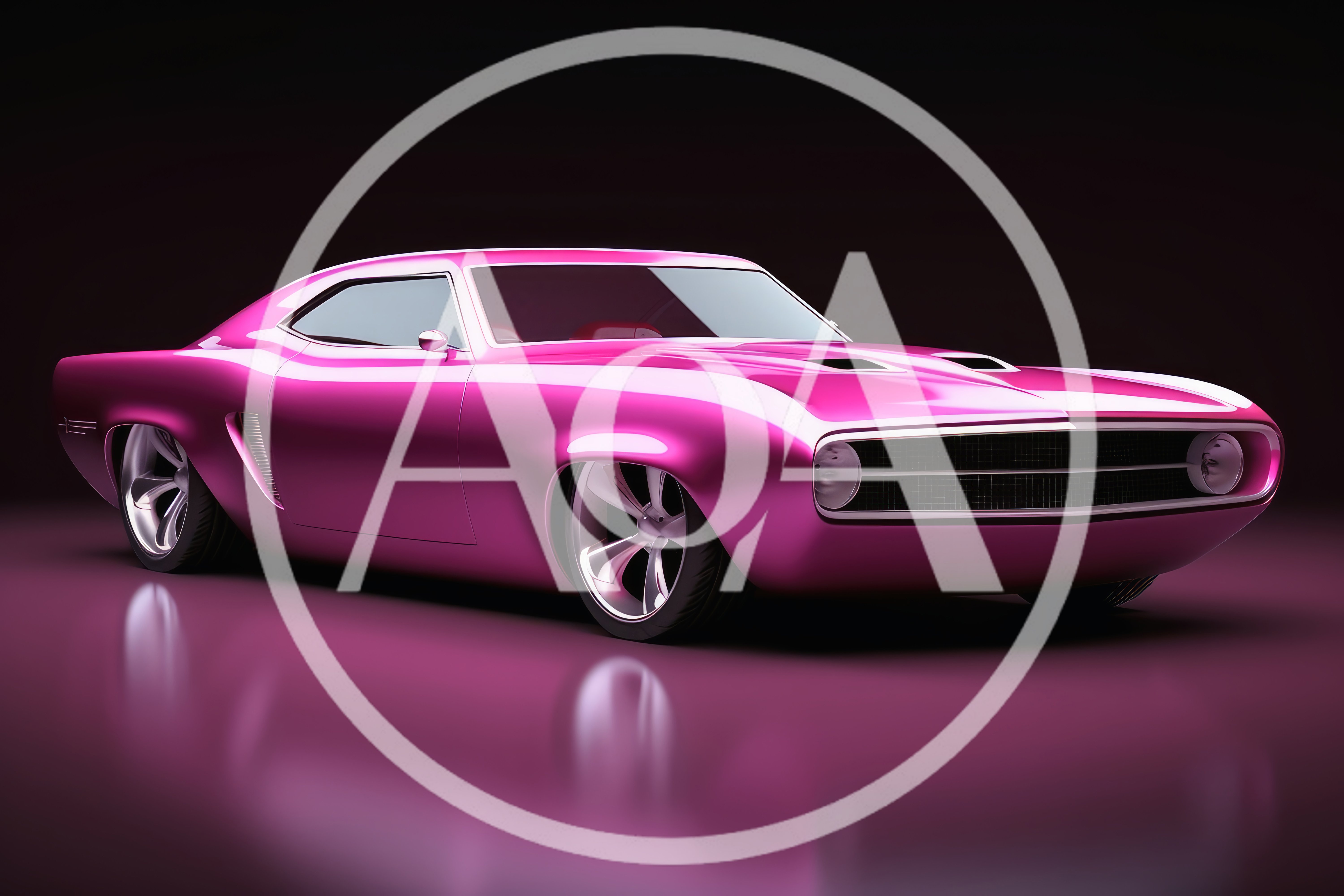 Custom Pink Muscle Car In Studio Setting