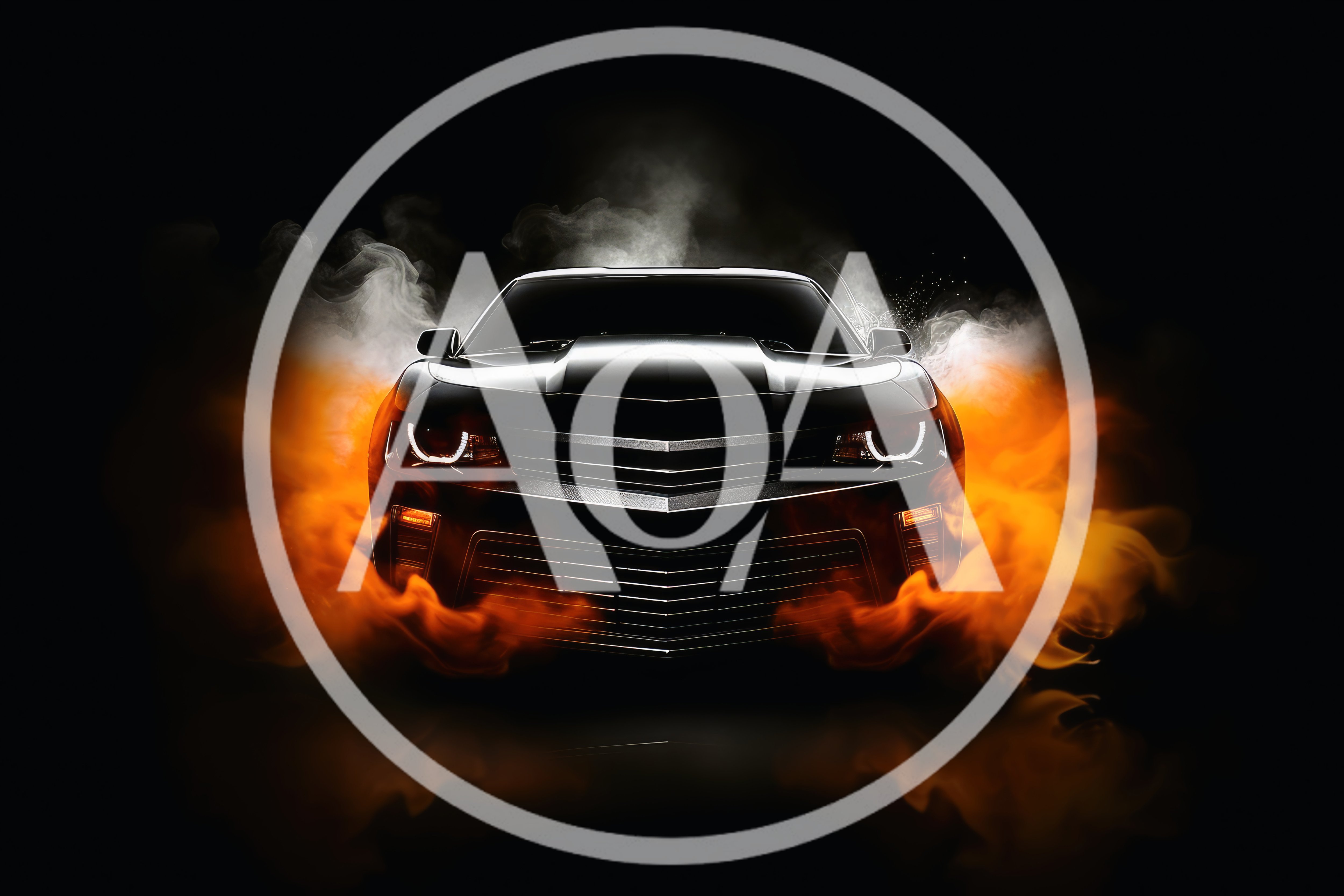 Black Muscle Car Surrounded By Intense Fire And Smoke