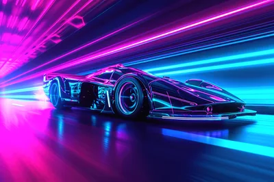 Futuristic Sports Car Speeding Through Neon Tunnel