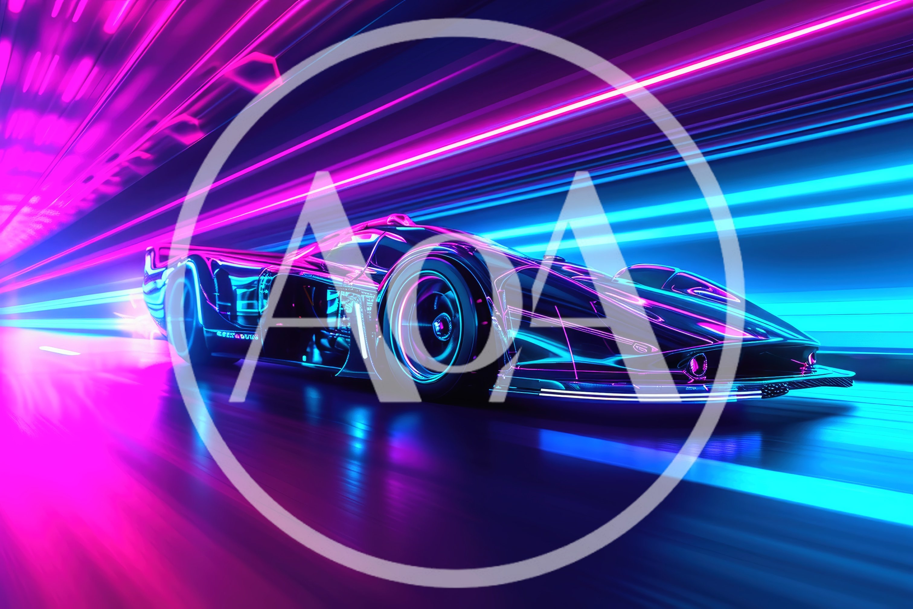 Futuristic Sports Car Speeding Through Neon Tunnel