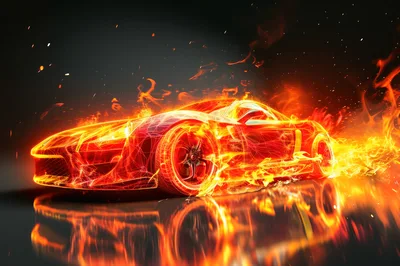 Sports Car Engulfed In Intense Digital Fire
