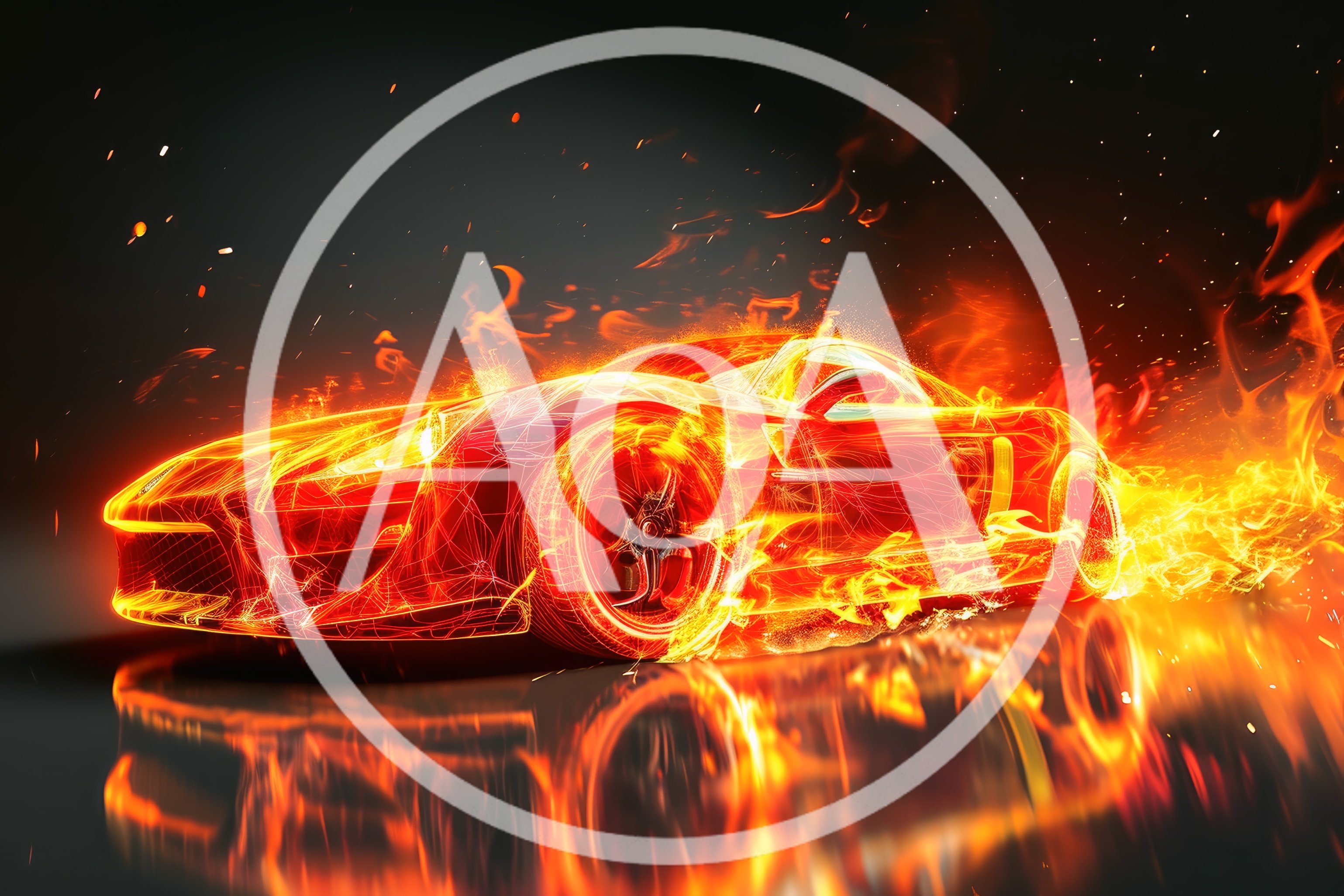 Sports Car Engulfed In Intense Digital Fire