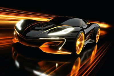 Futuristic Black Sports Car Driving At High Speed