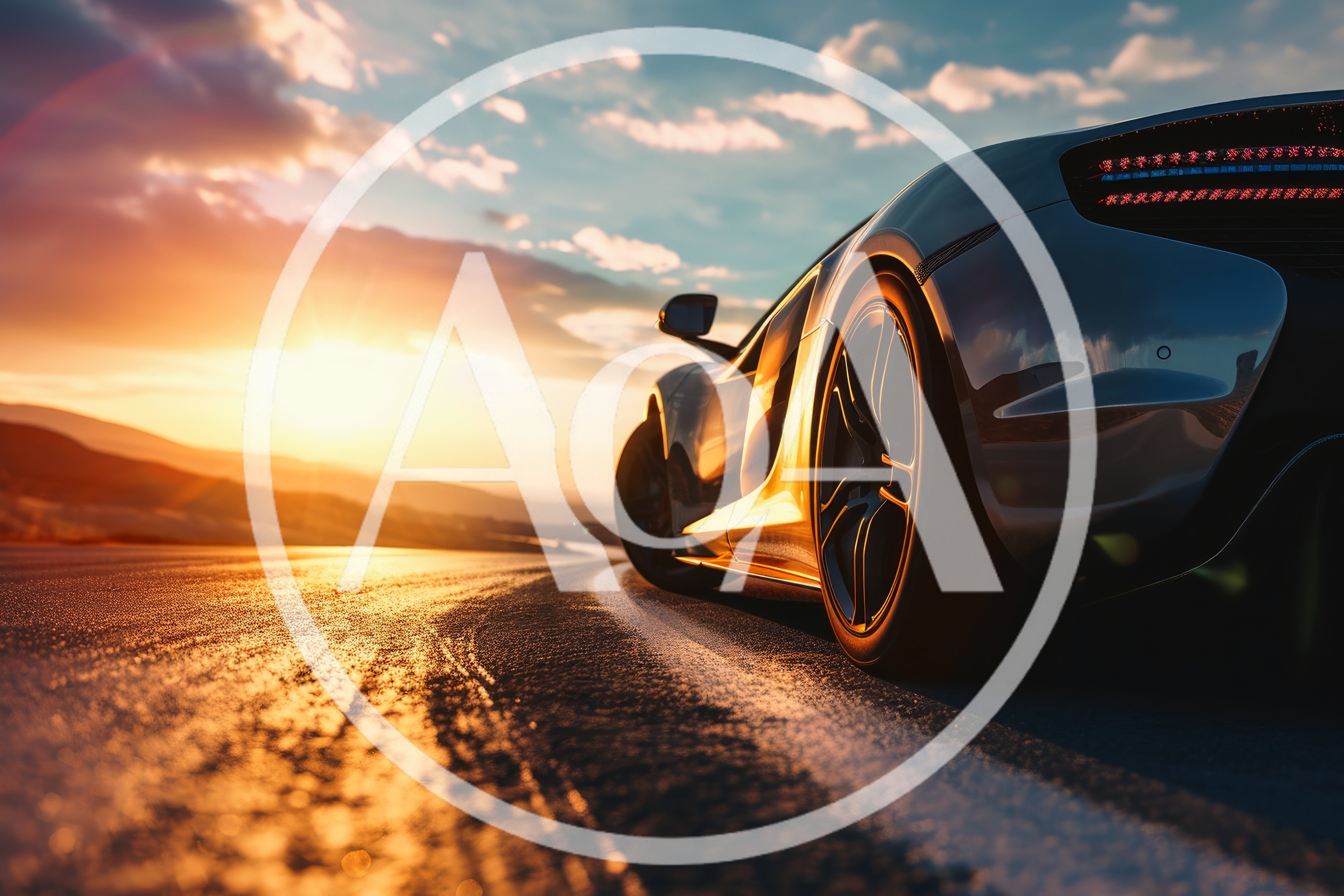 Luxury Sports Car Driving On Coastal Road At Sunset