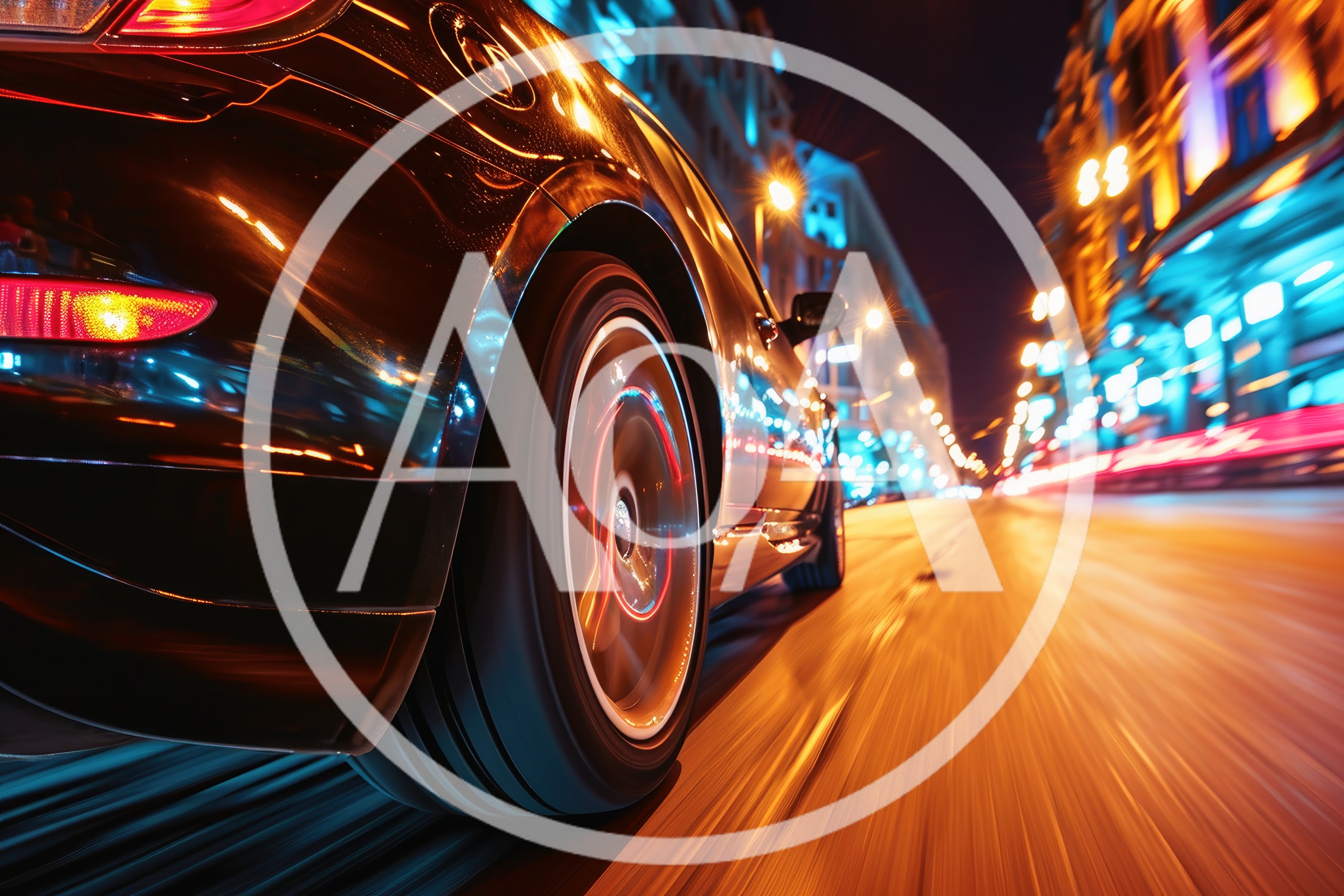 Low Angle View Of A Sports Car Driving At Night