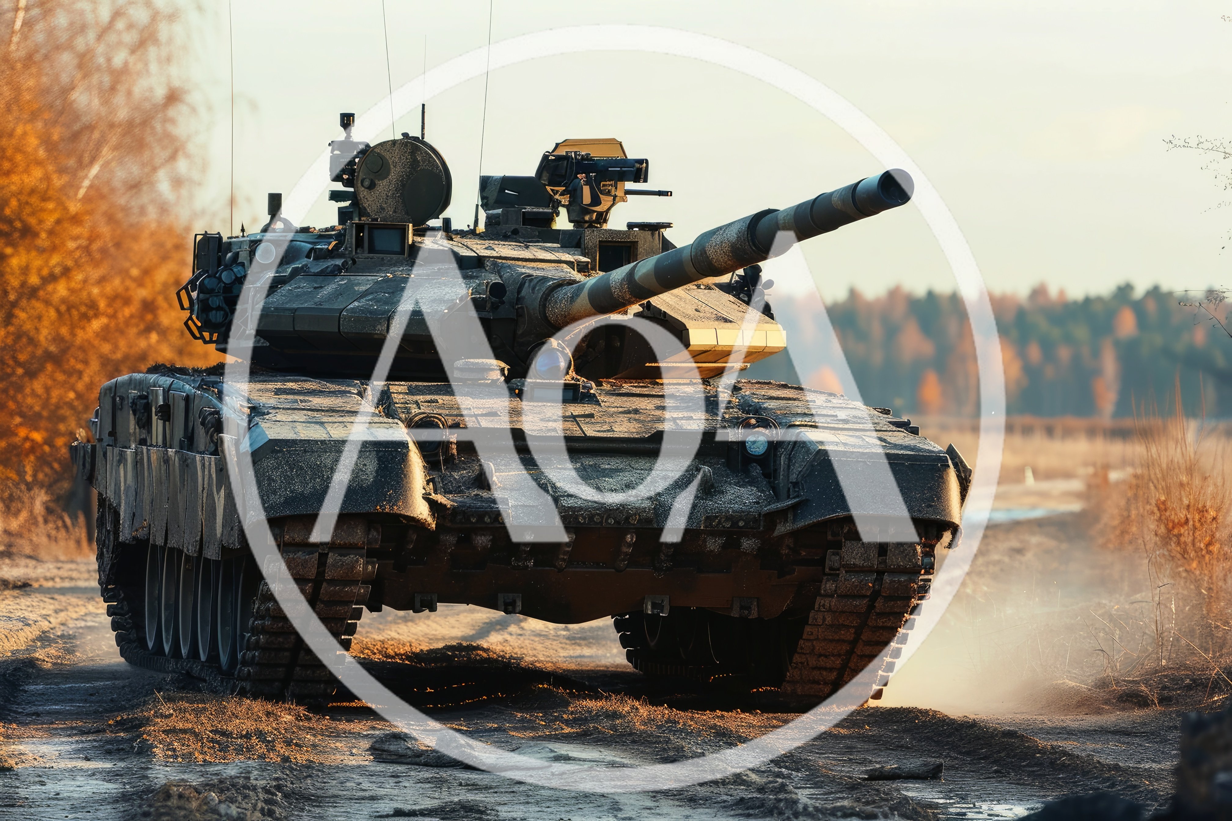 Modern Main Battle Tank Moving Through Muddy Terrain