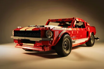 Red Lego Mustang Model Car Studio Shot