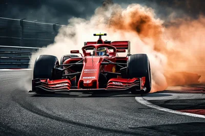 Red Formula One Race Car Drifting On Track