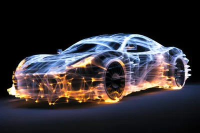 Abstract Glowing Wireframe Sports Car Concept