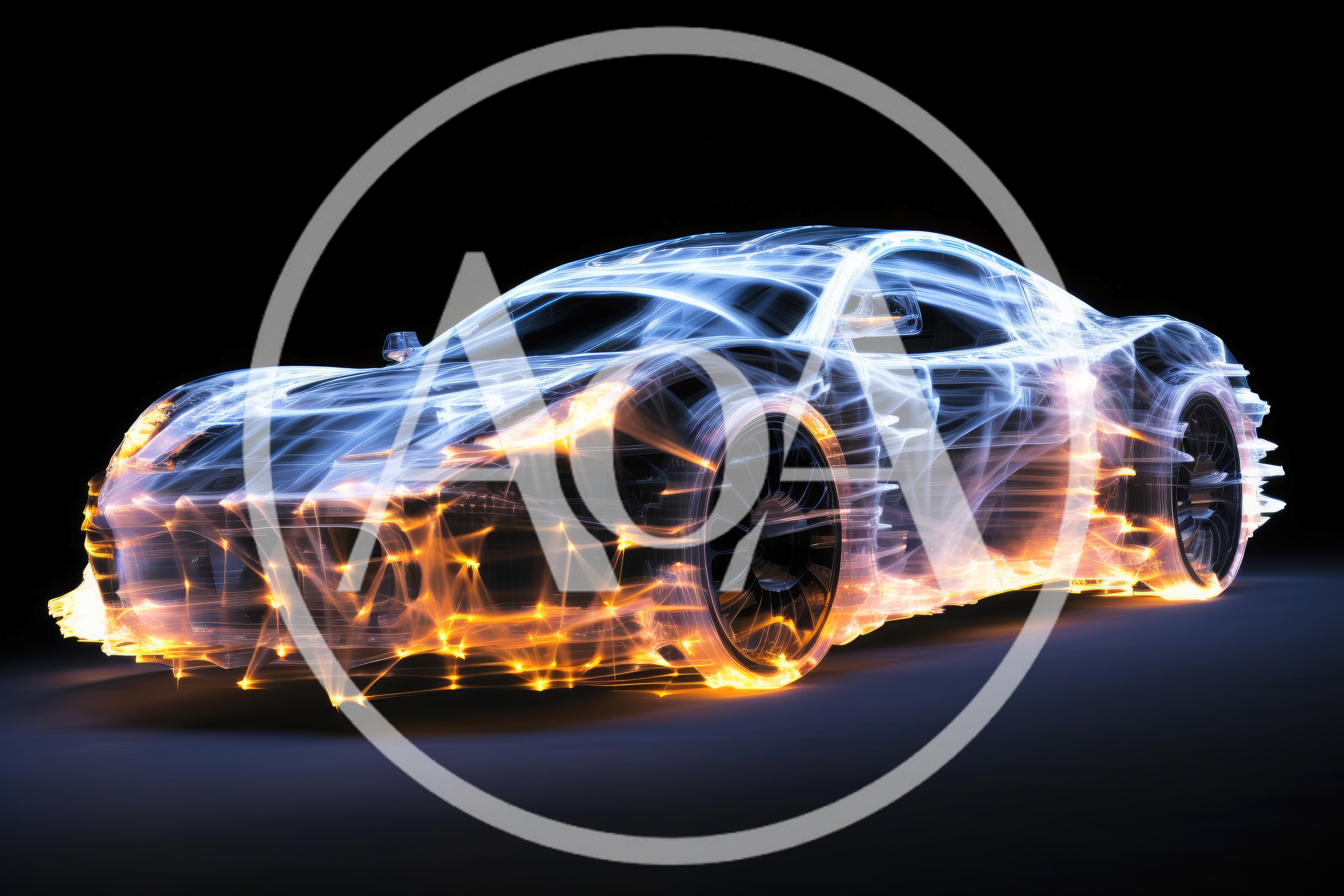 Abstract Glowing Wireframe Sports Car Concept