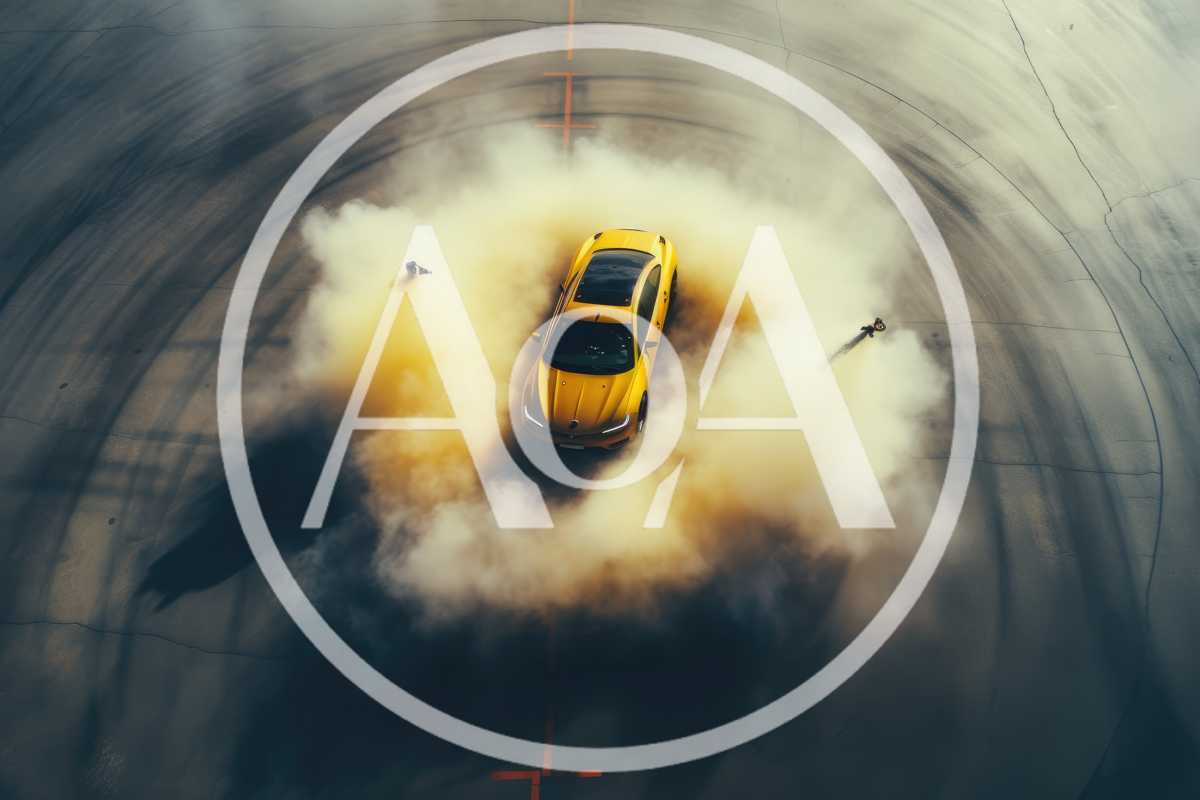 Yellow Sports Car Performing Donuts on Asphalt