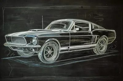 Chalk Drawing Of A Classic Ford Mustang Fastback