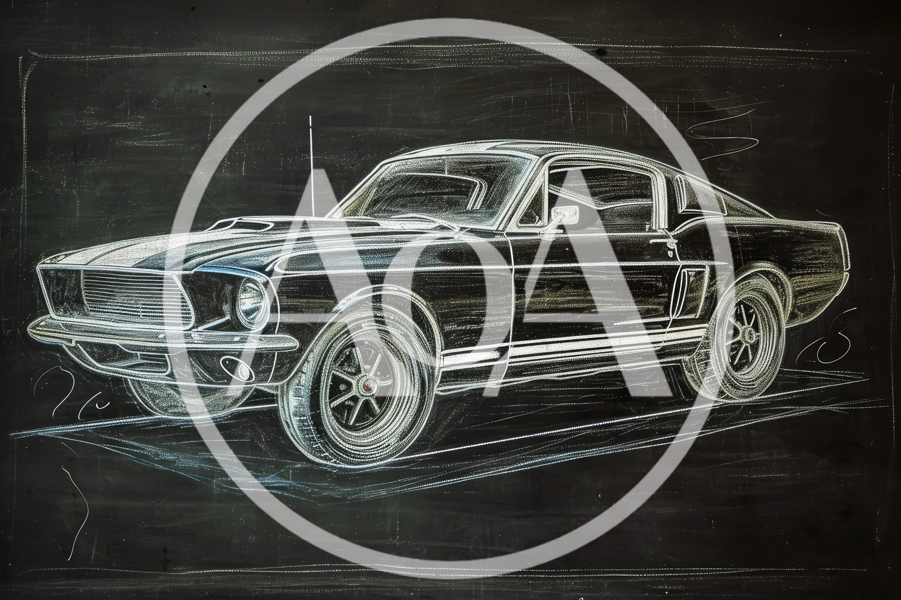 Chalk Drawing Of A Classic Ford Mustang Fastback