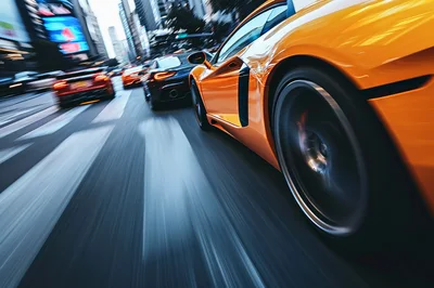Orange Supercar Racing Through City Streets