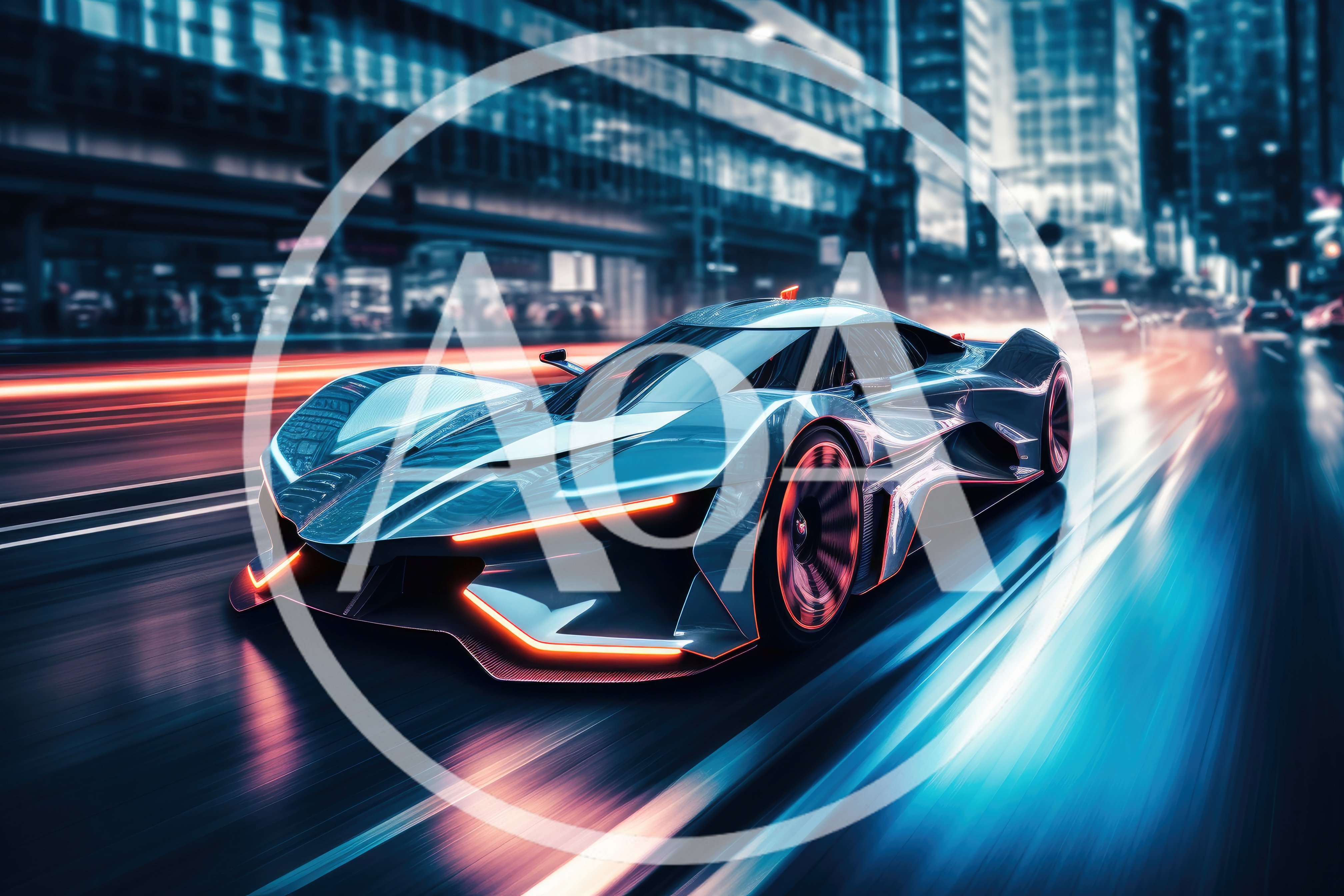 Futuristic Concept Supercar Driving Through City Streets