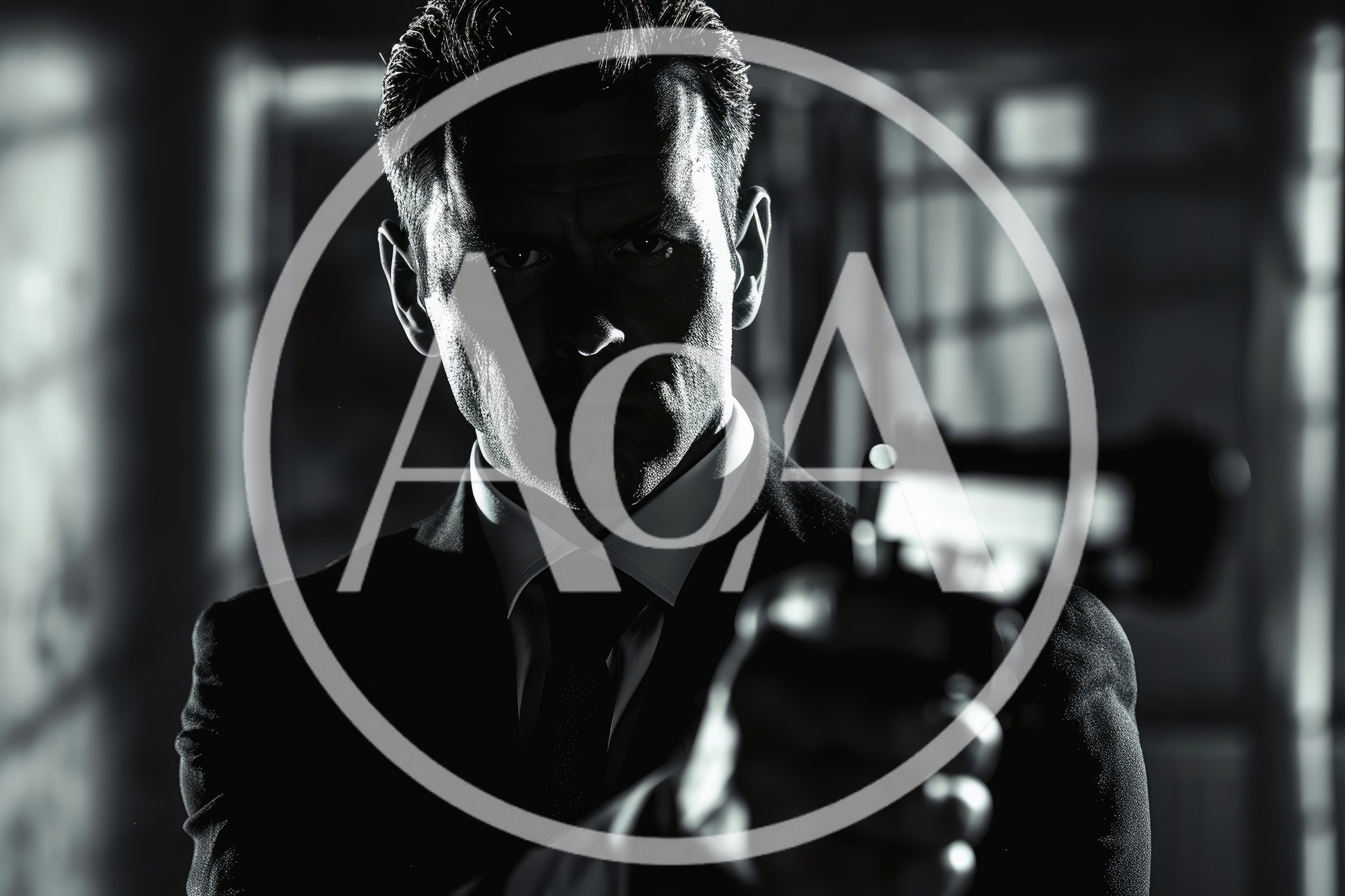 Serious Man In Suit Aiming A Handgun