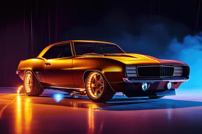 Custom Matte Gold Classic Muscle Car Studio Shot