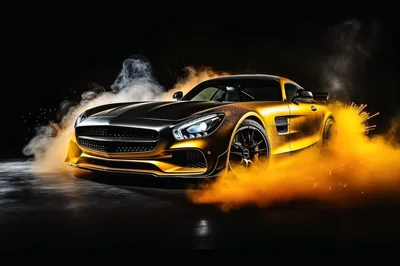 Luxury Sports Car Surrounded By Golden Smoke