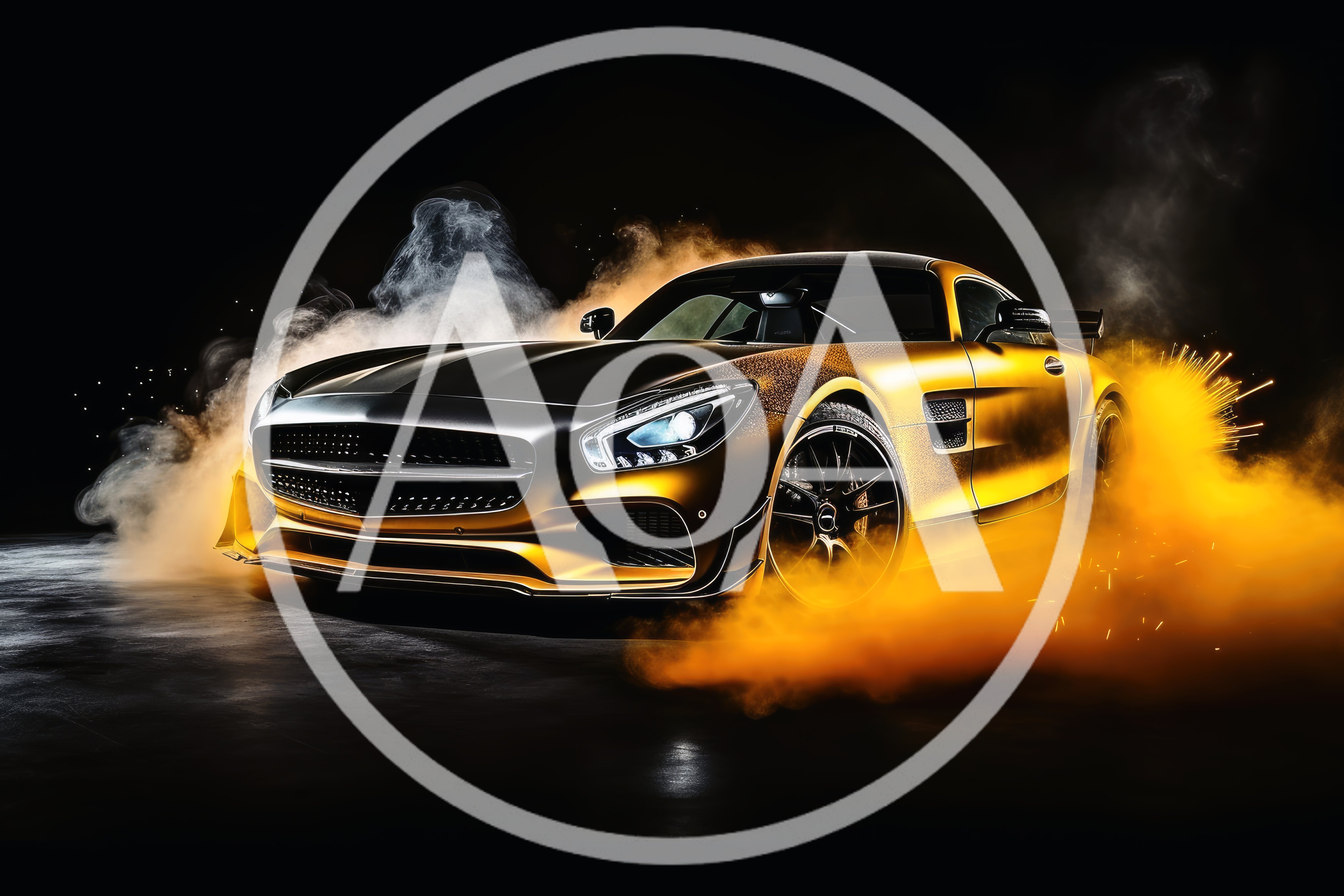 Luxury Sports Car Surrounded By Golden Smoke