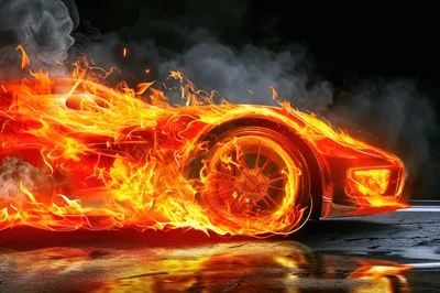 Sports Car Engulfed In Intense Realistic Flames