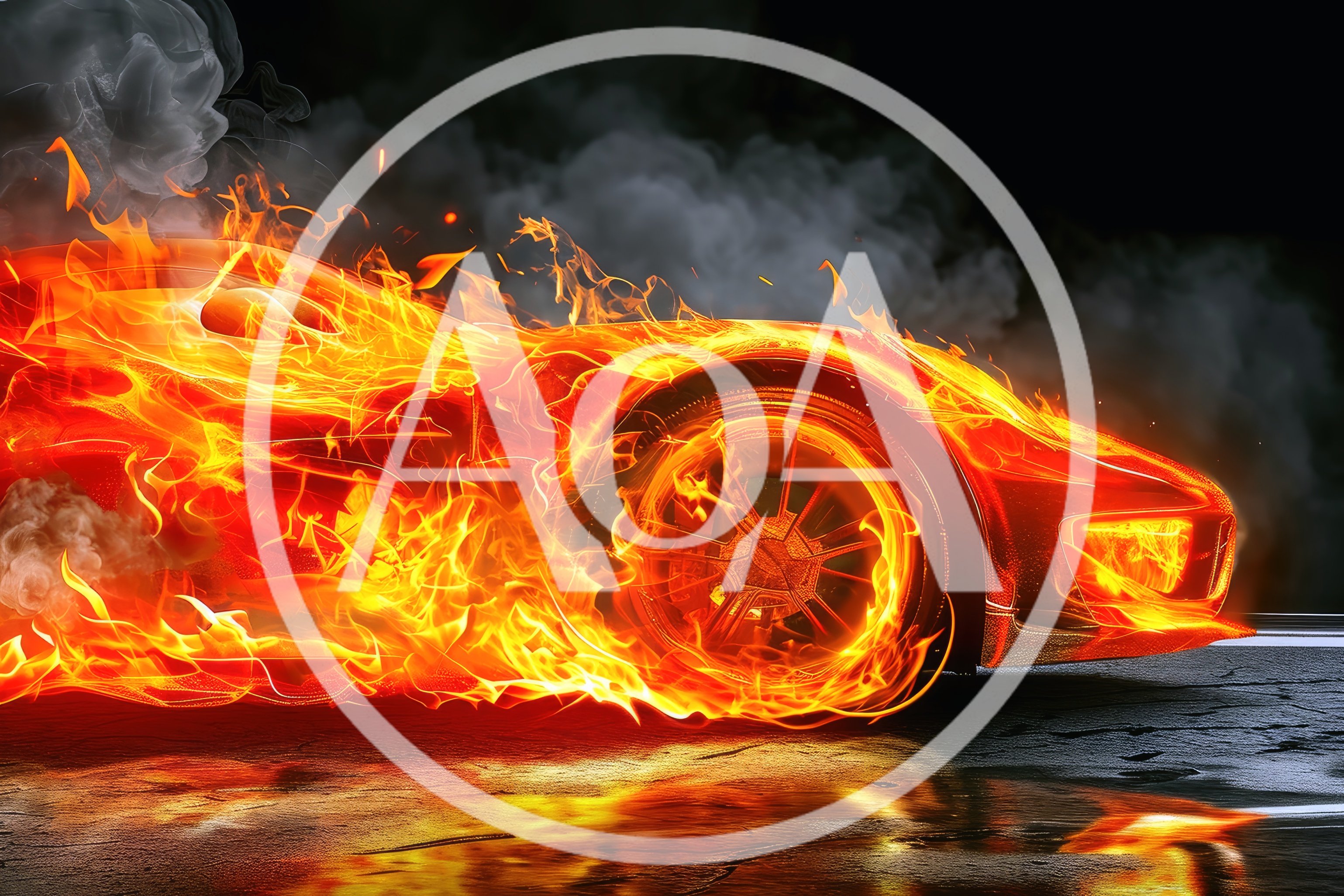 Sports Car Engulfed In Intense Realistic Flames