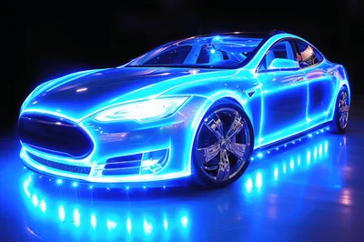 Futuristic Electric Car With Neon Blue Lighting