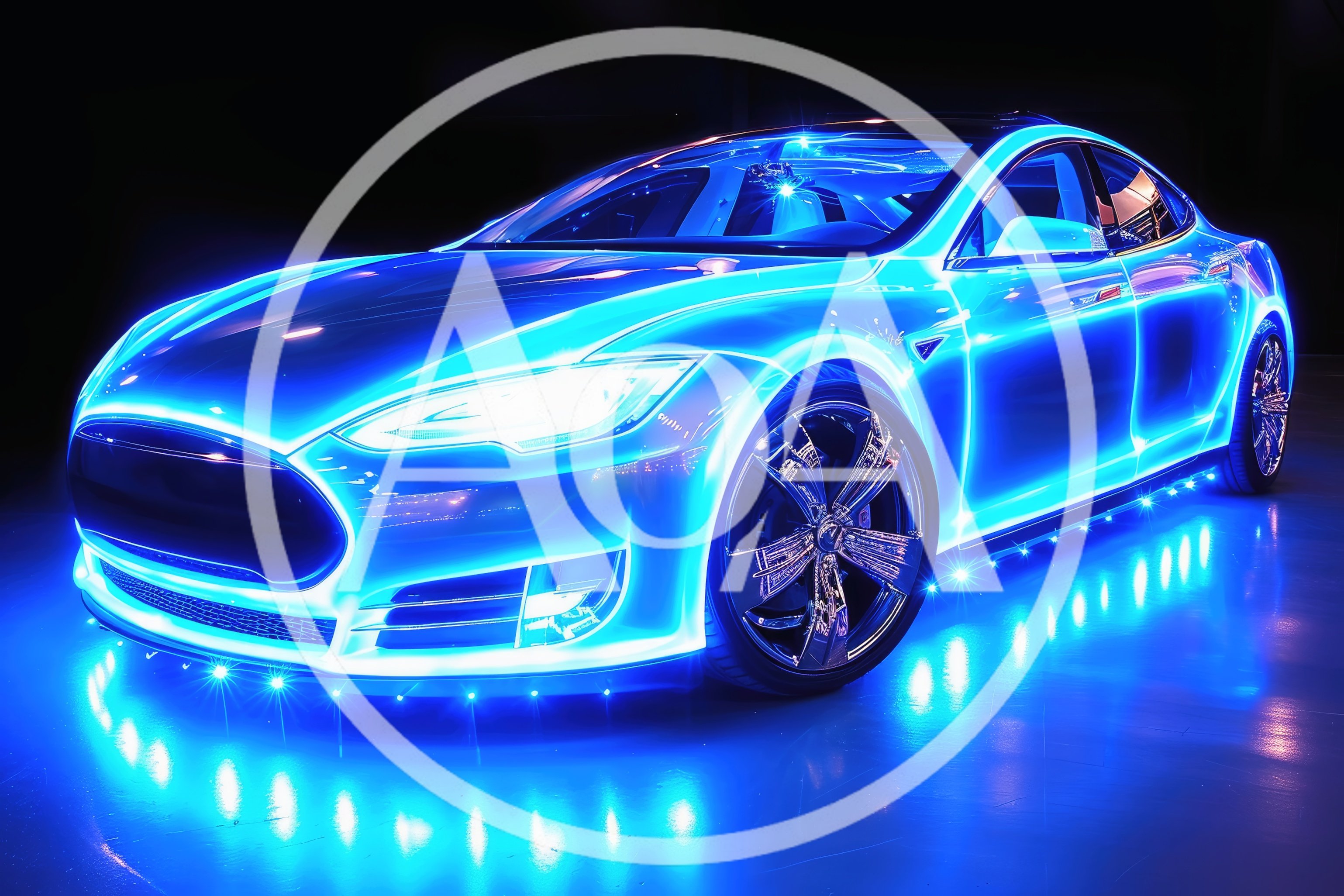 Futuristic Electric Car With Neon Blue Lighting