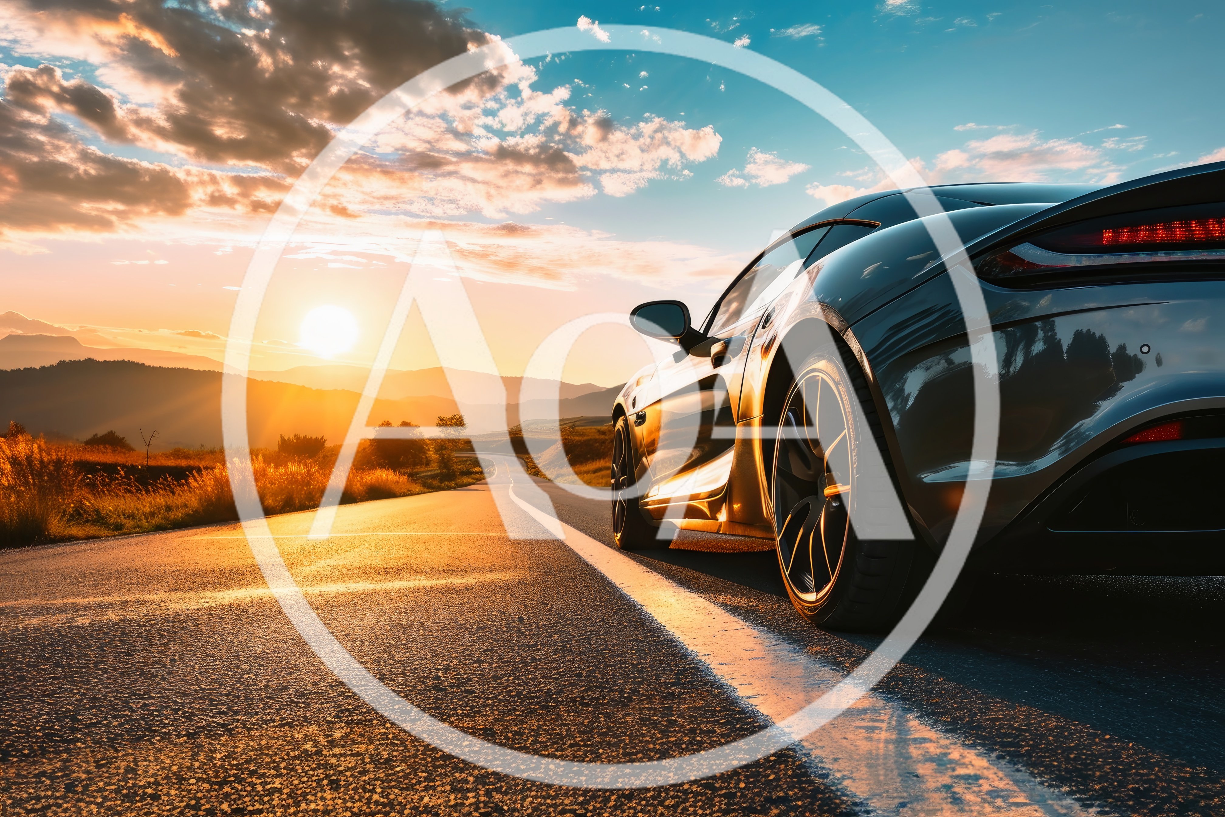 Luxury Sports Car Parked on Scenic Country Road at Sunset