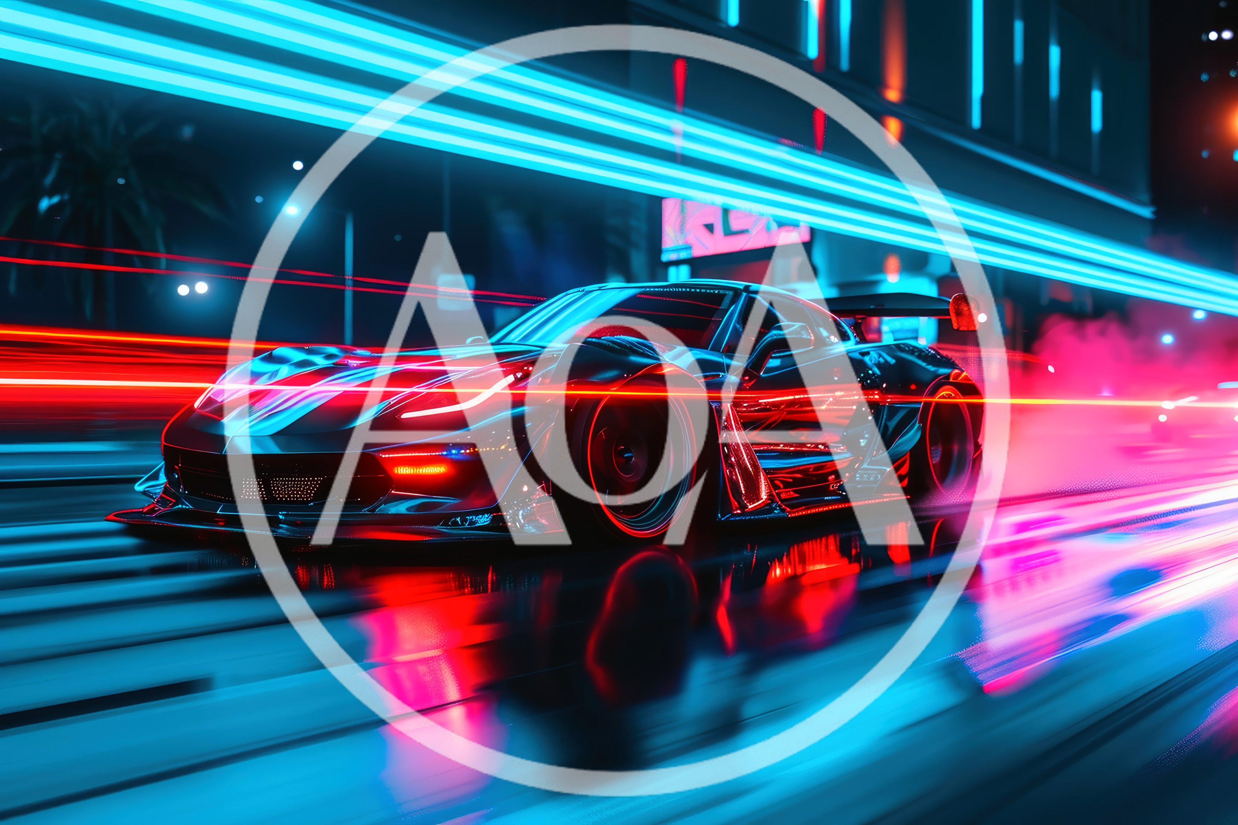 Futuristic Sports Car Speeding Through Neon City Streets