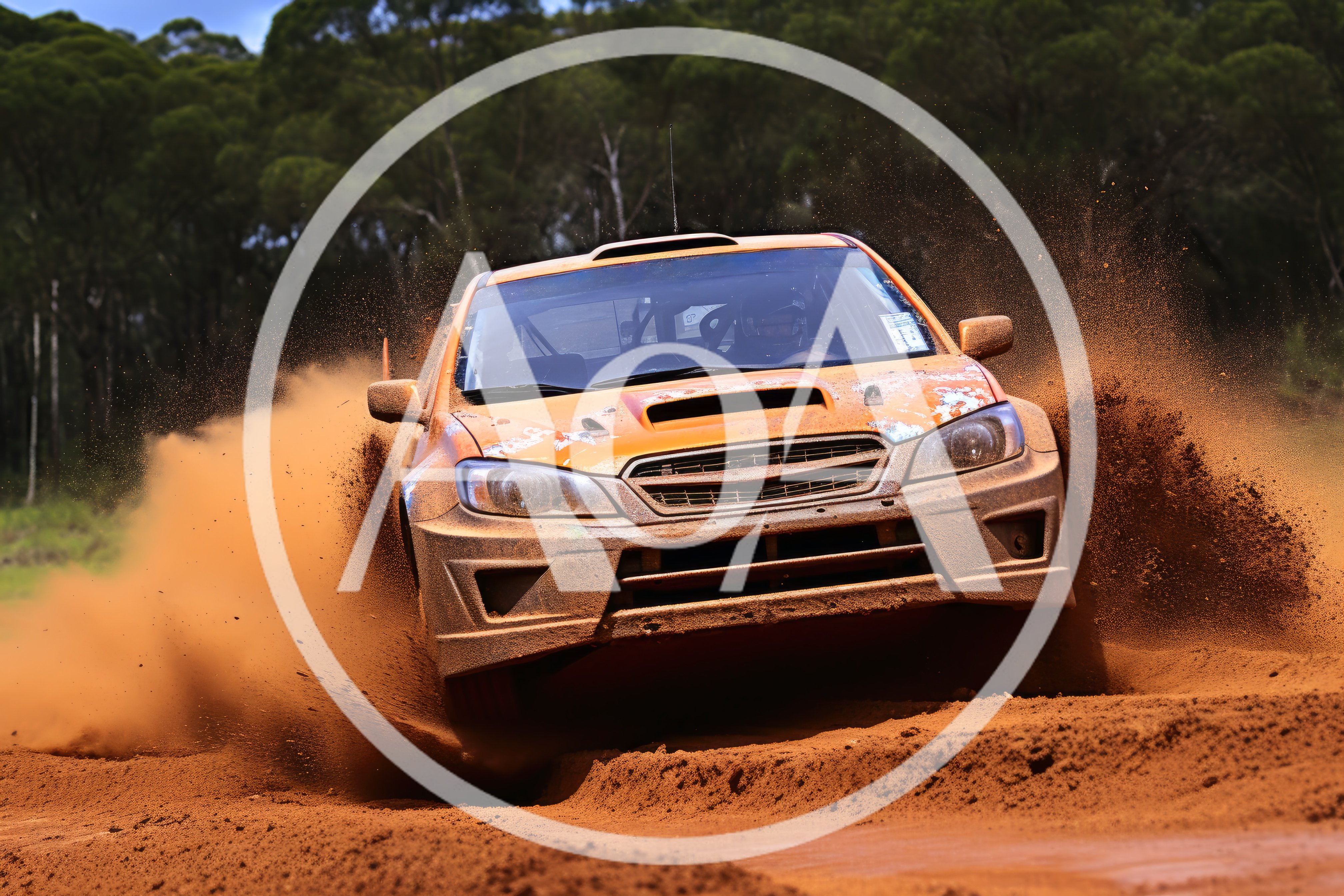 Orange Rally Car Drifting Through Dirt Track