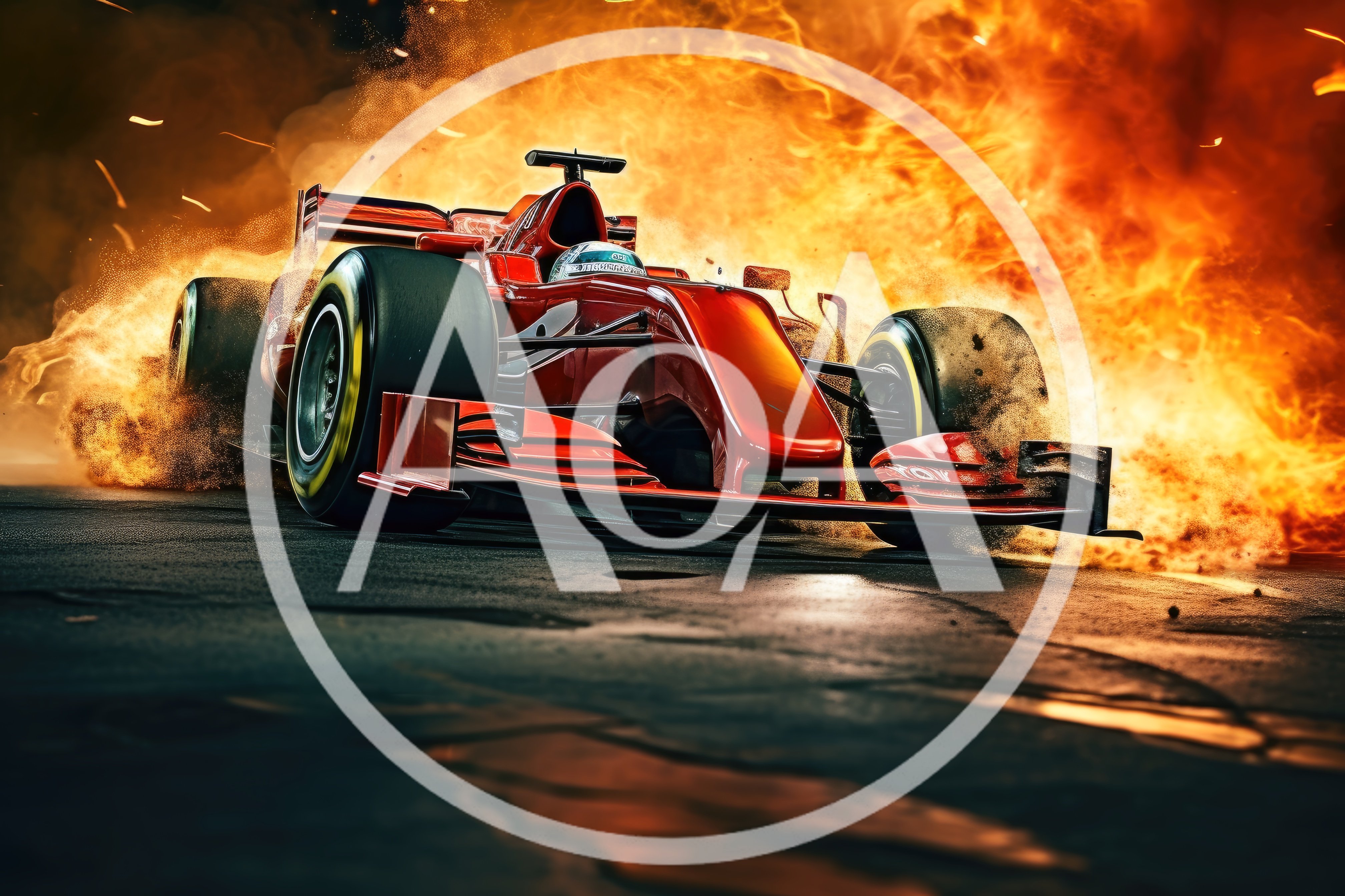 Red Formula One Race Car In Explosive Fire