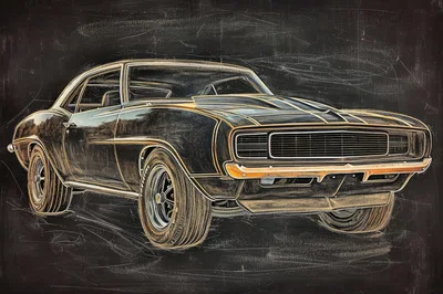 Chalk Drawing Of A Classic Muscle Car