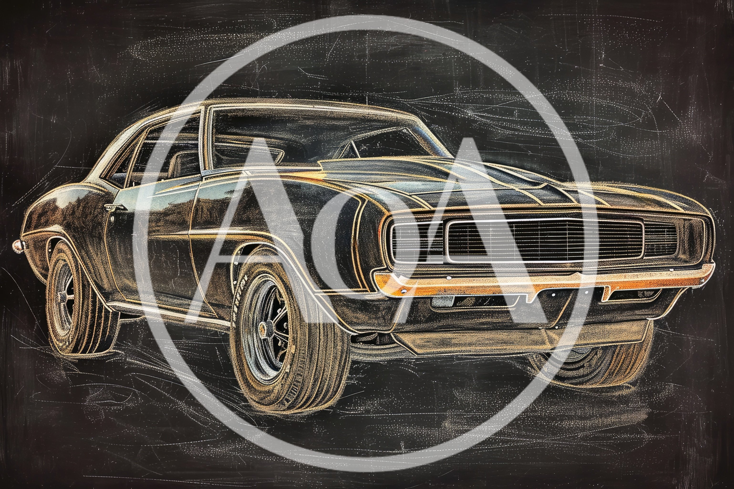 Chalk Drawing Of A Classic Muscle Car