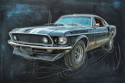 Chalk Drawing Of A Classic Ford Mustang
