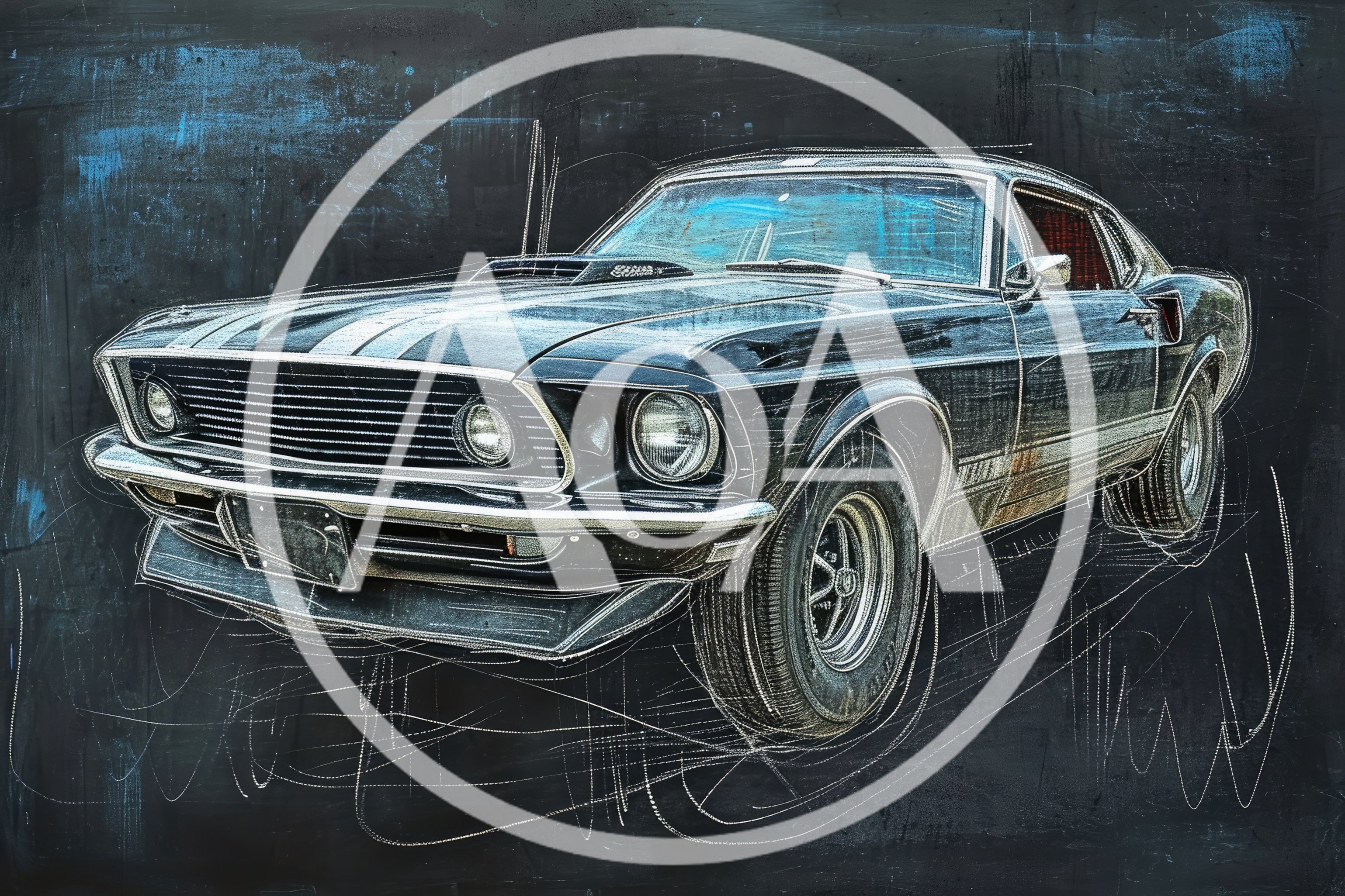 Chalk Drawing Of A Classic Ford Mustang
