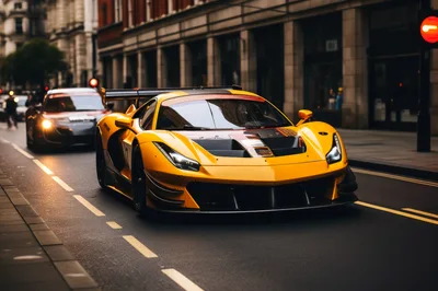 Yellow Supercar Driving Down A City Street
