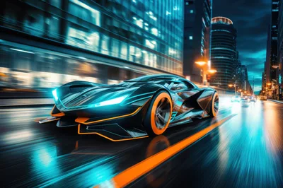 Futuristic Concept Supercar Speeding Through City Streets