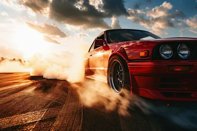 Red BMW E30 Drifting on Asphalt Track