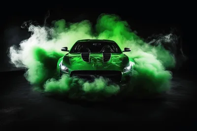 Green Sports Car Surrounded By Thick Green Smoke