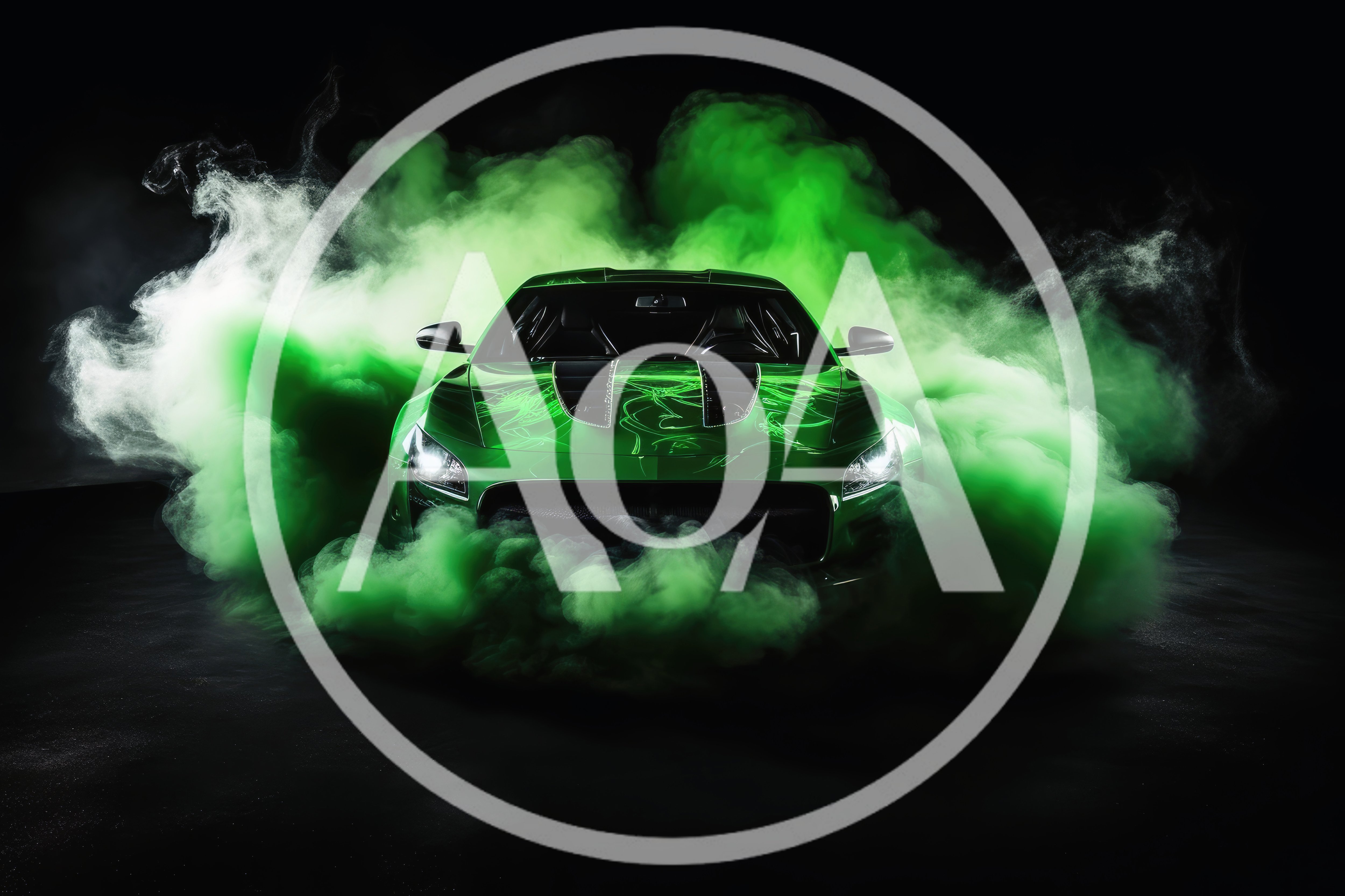Green Sports Car Surrounded By Thick Green Smoke