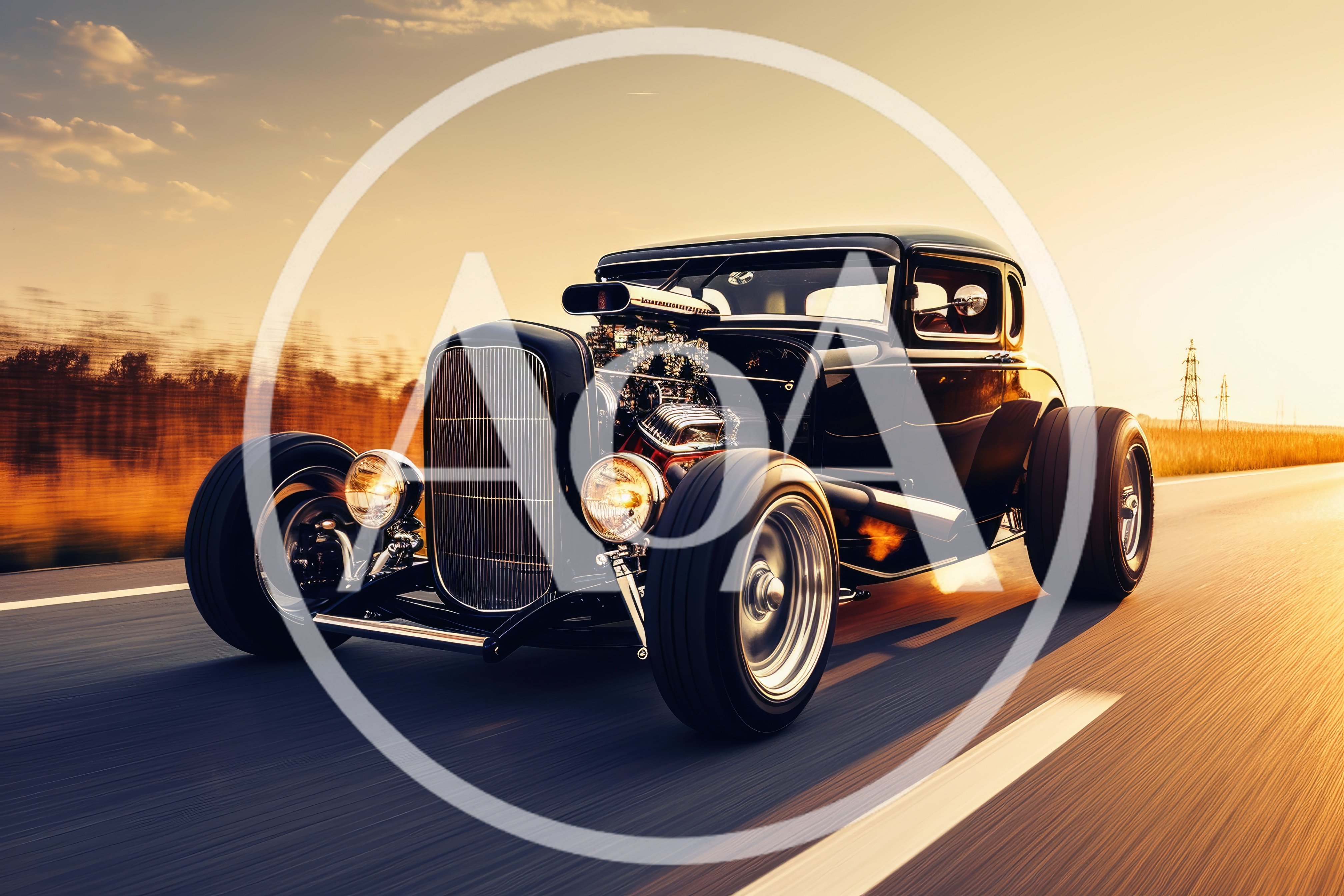 Black Hot Rod Driving Fast On Highway