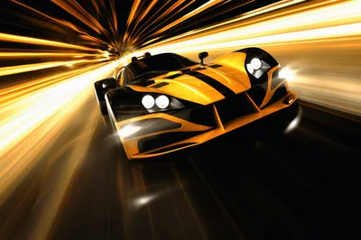 Yellow And Black Supercar Speeding Through A Light Tunnel