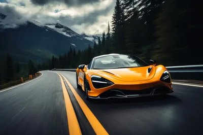 Orange McLaren Supercar Driving On Mountain Road