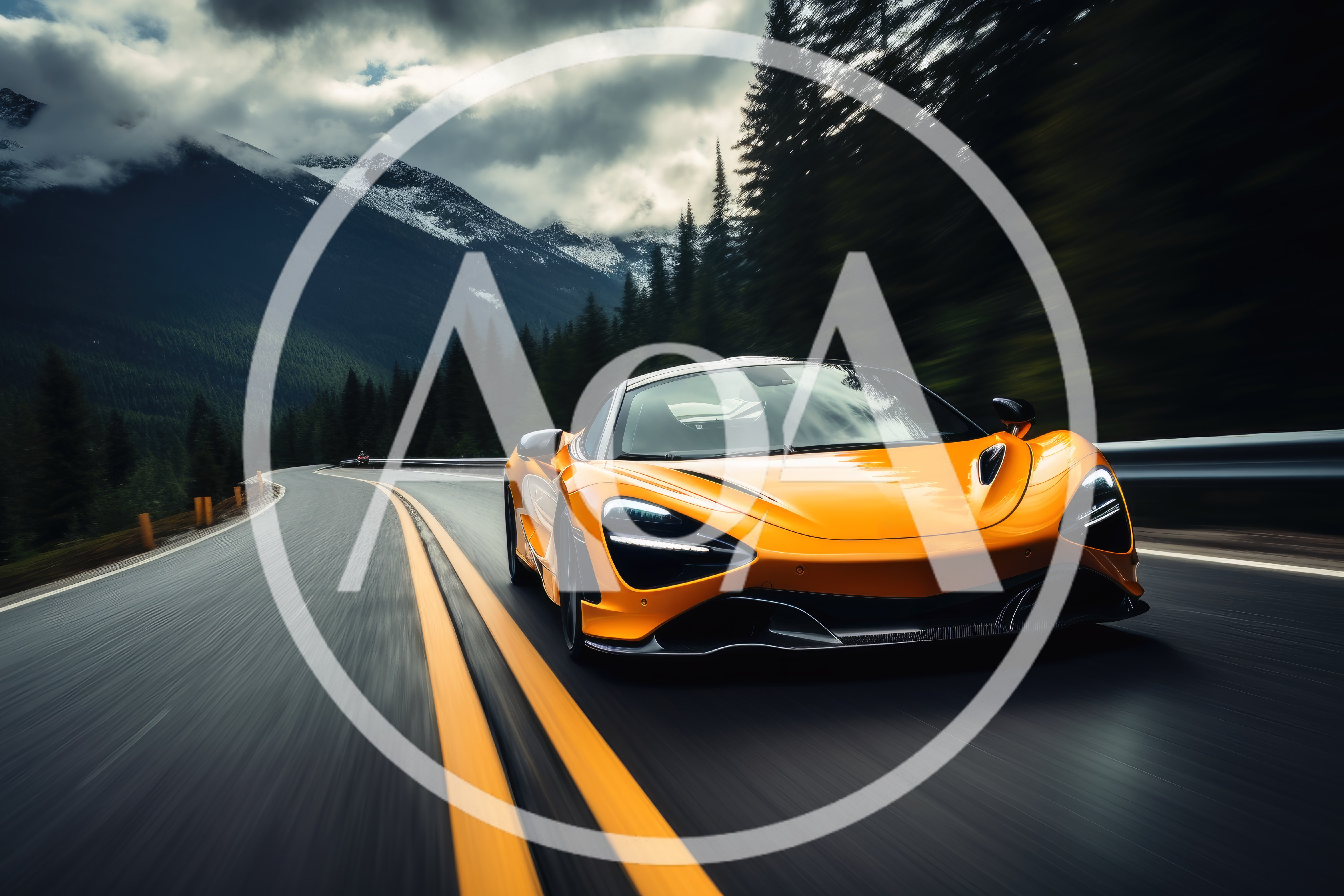 Orange McLaren Supercar Driving On Mountain Road