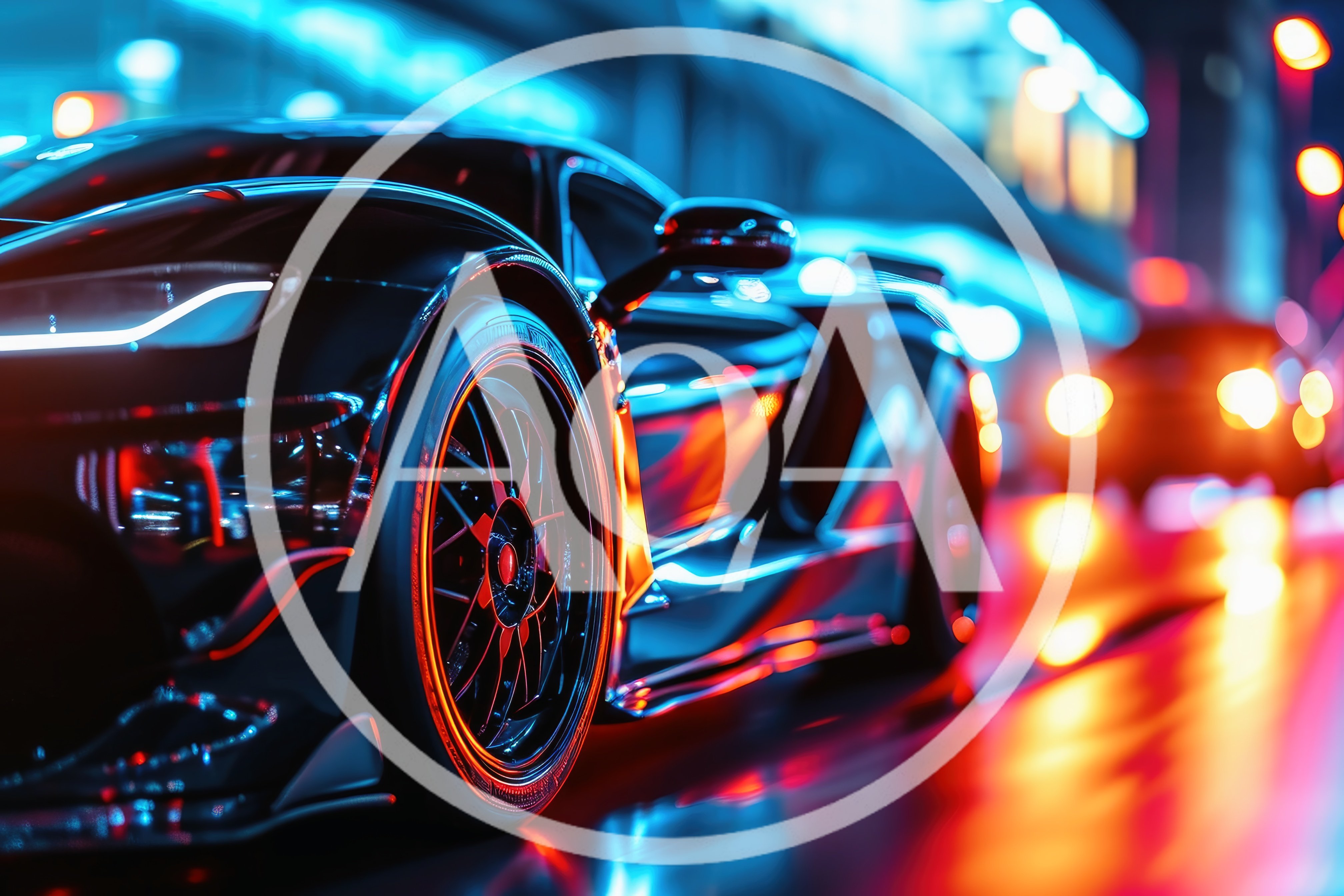 Sleek Sports Car Driving Through Neon City Streets