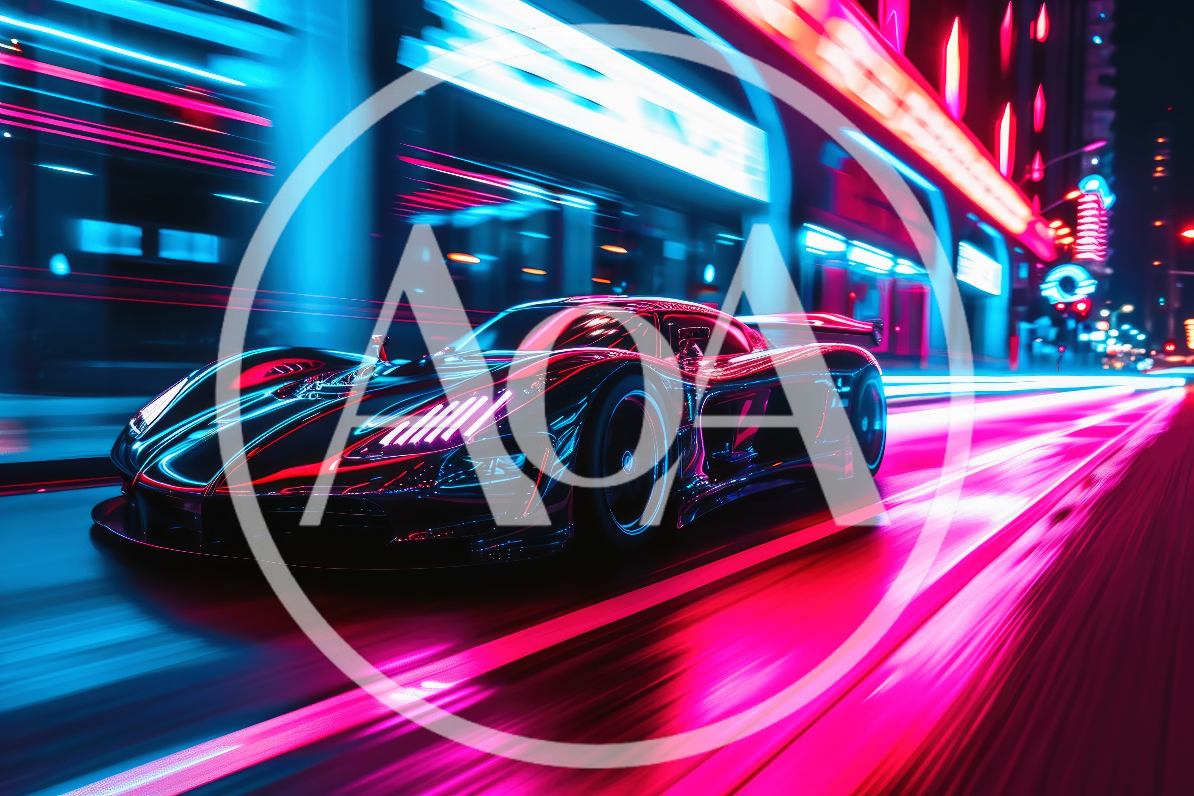 Futuristic Sports Car Speeding Through Neon City Streets