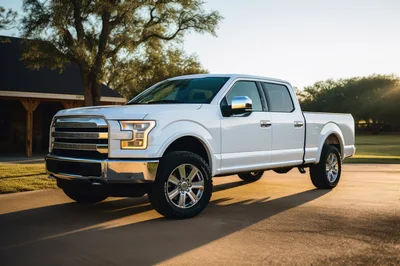 White Pickup Truck Parked On A Sunny Driveway